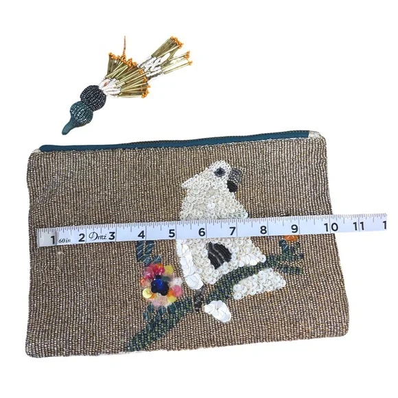 Anthropologie "Pretty Polly" Beaded Cockatoo Clutch / Makeup Bag - Picture 2 of 12